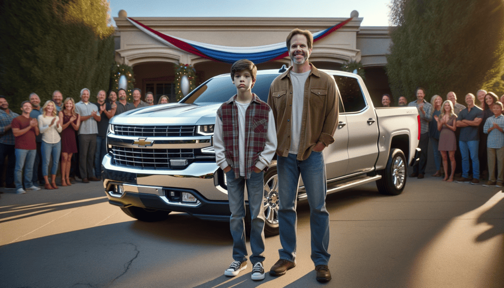 father and son with car