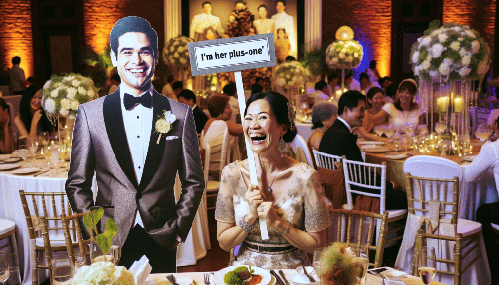 her 'plus-one', a life-size cardboard cutout, at a wedding reception